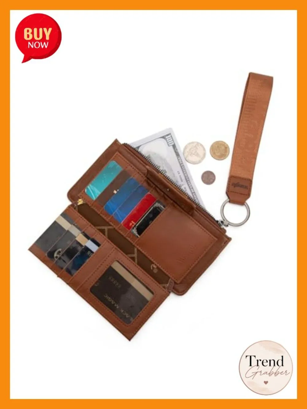 Faux Leather Wristlet Wallet with RFID Blocking 10 Card Slots
